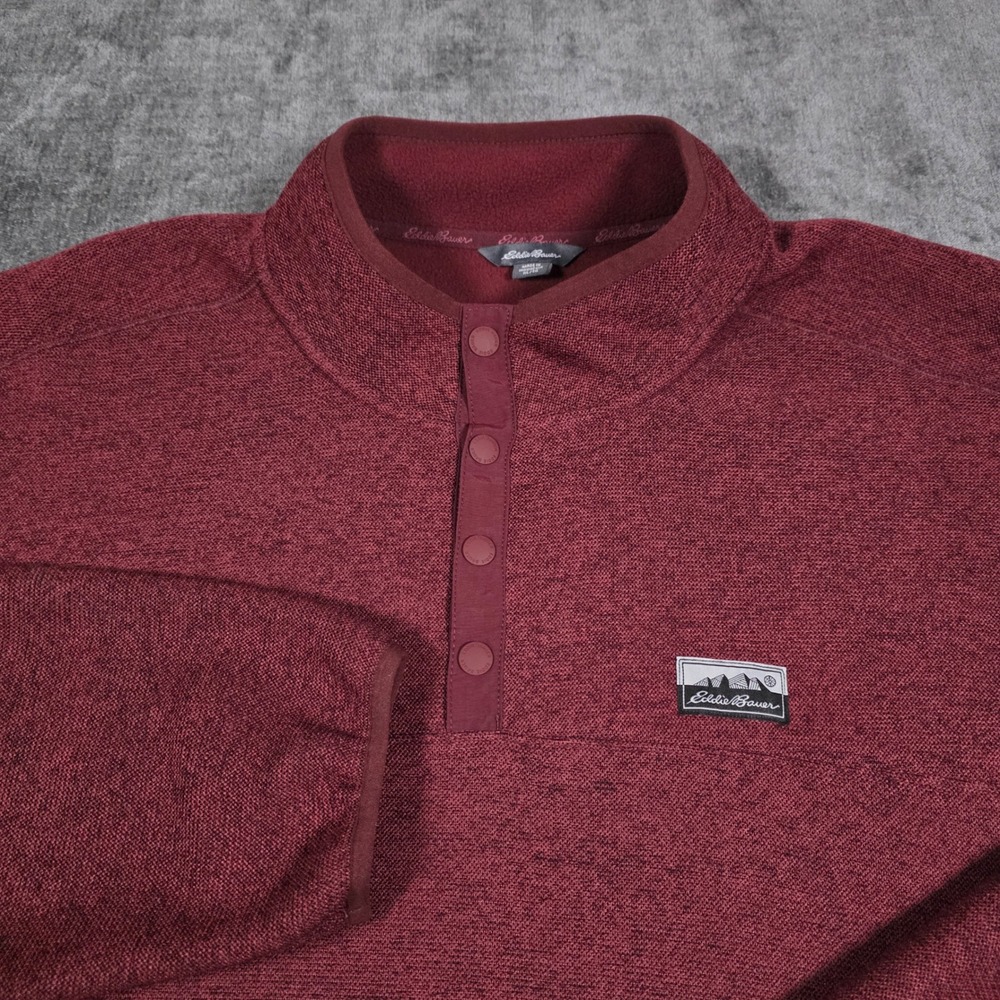 Eddie Bauer Mens Burgundy Heather Quarter Snap Fleece Pullover XL Mock Neck